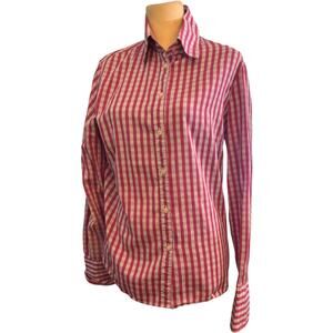 J. McLaughlin Striped Button Down Blouse, Pink Gingham, Women's Size 12